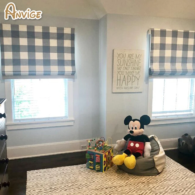 Modern Plaid Printed Curtain Window Roman Blinds Modern Plaid Printed Curtain Window Roman Blinds Shades Blind Fabric Customized