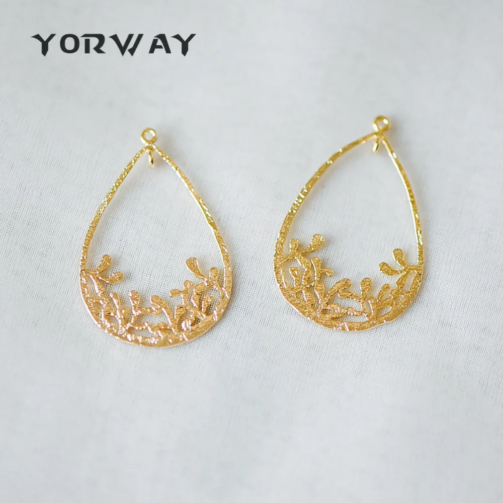 

10pcs/Lot Gold Teardrop Pendants 32x22mm, Real Gold Plated Brass Branch Charm Connectors (GB-324)