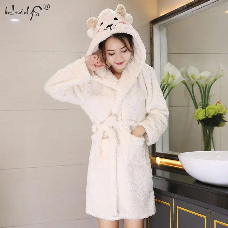 Billig Dicke Nachtwäsche Winter Nette Warme Bademäntel Frauen Cartoon Schafe Bad Robe Dressing Plus Größe Weich Kleid Brautjungfer Robes Weiblich