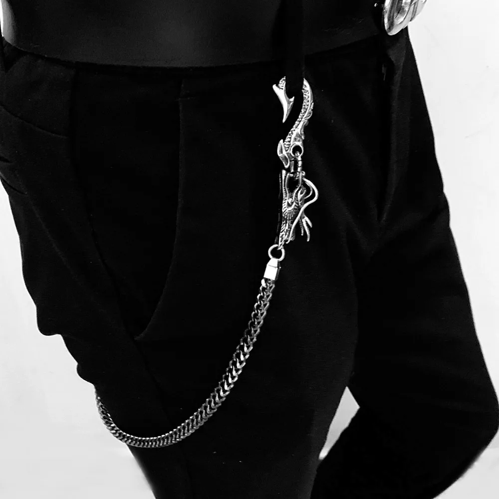 

Silver Black Stainless Steel Japanese Dragon Pants Key chain Jeans Wallet Chain
