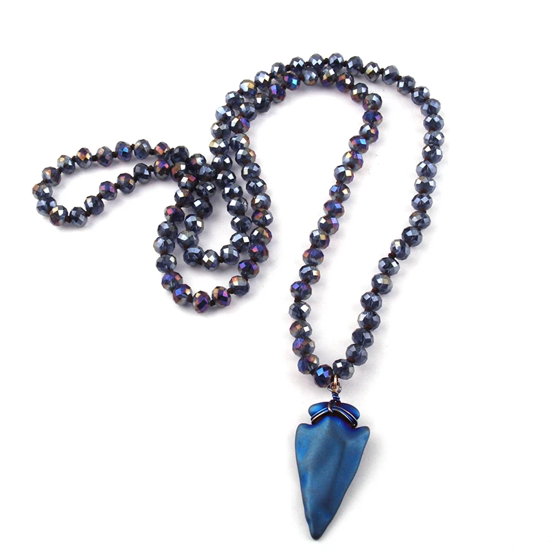 

Fashion Jewelry Crystal Glass Long Knotted Hematite Stone Arrowhead Pendant Necklace