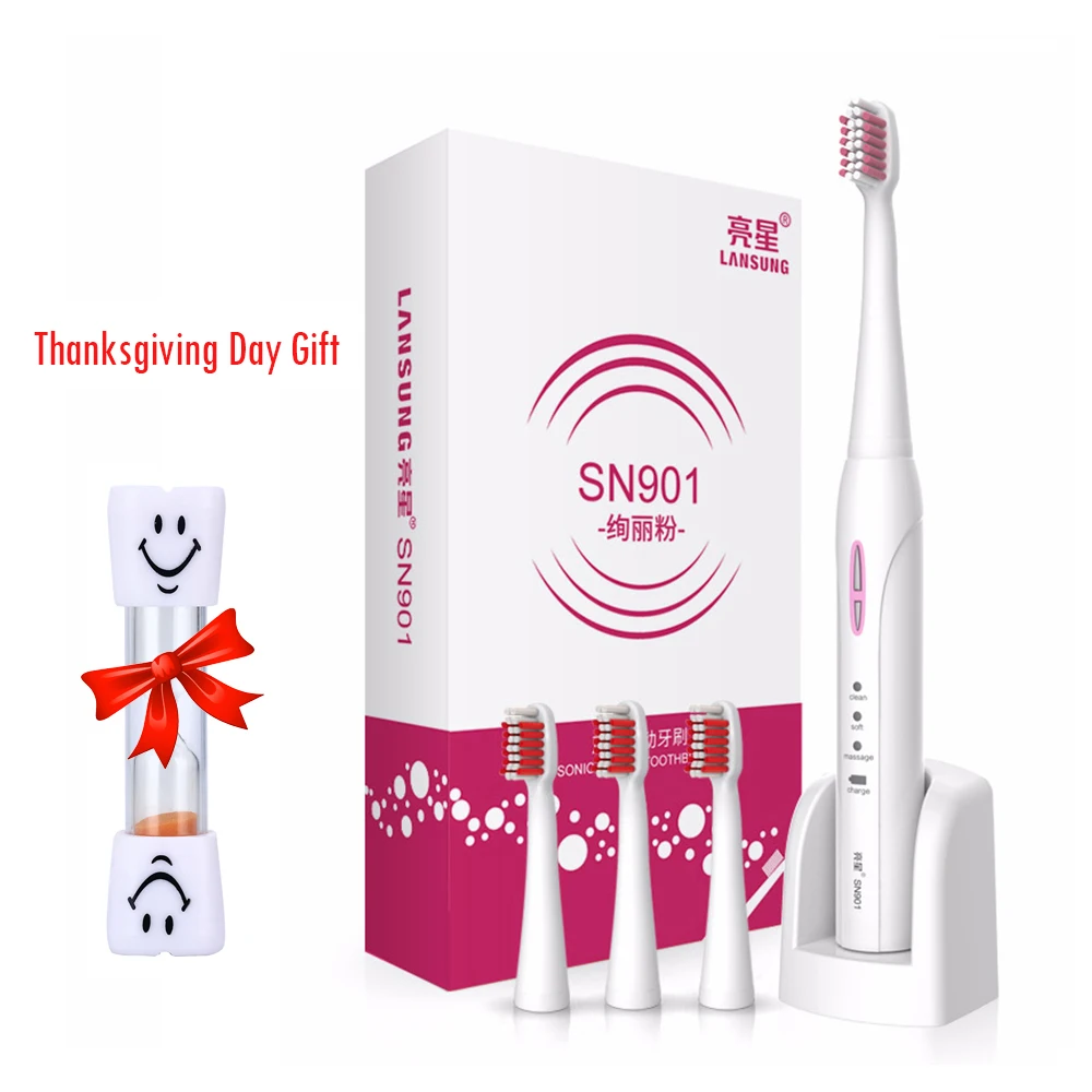 LANSUNG SN901 Ultrasonic Electric Toothbrush Rechargeable Tooth Brush 4 Pcs Replacement Heads 2 Minutes Timer Brush Teeth LANSUNG SN901 Ultrasonic Electric Toothbrush Rechargeable Tooth Brush 4 Pcs Replacement Heads 2 Minutes Timer Brush Teeth