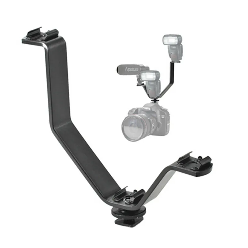 Triple Hot Shoe V Mount Flash Bracket for Video Lights Microphones or