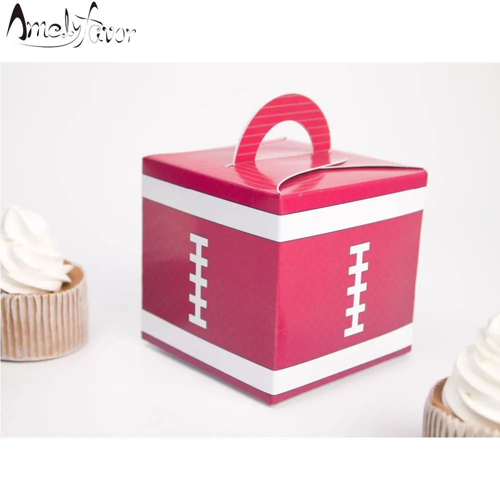 

Sports Theme Rugby Football Square Favor Box Candy Gift Box Cupcake Box Sport Meeting Birthday Decor Party Container Supplies