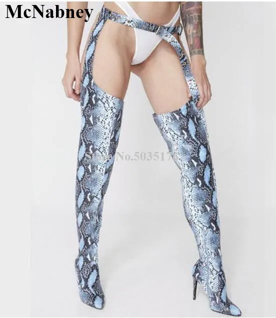 

McNabney Sexy Snake Skin Women Boots Pointed Toe Stiletto Heels Ladies Over Knee Long Boots Zipper Spring/Autumn Women Shoes