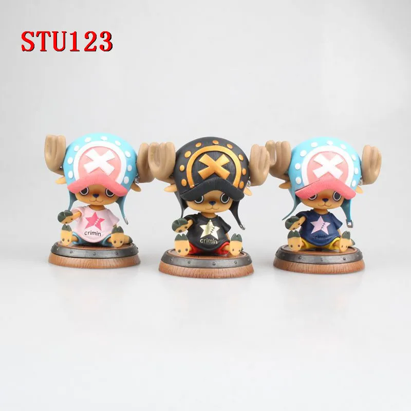

ONE PIECE The straw hat Pirates Tony Tony Chopper Wooden bucket sitting position Pink/blue/gold PVC Model Toys Box 10cm N671