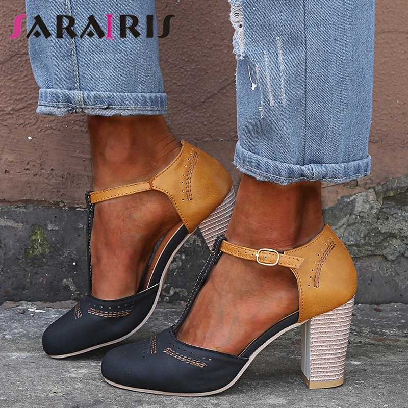 

SARAIRIS New Hot Sale Patchwork High Heels Sandals Women 2019 Summer Large Size 35-43 Fashion Sewing Women Heels Shoes Woman