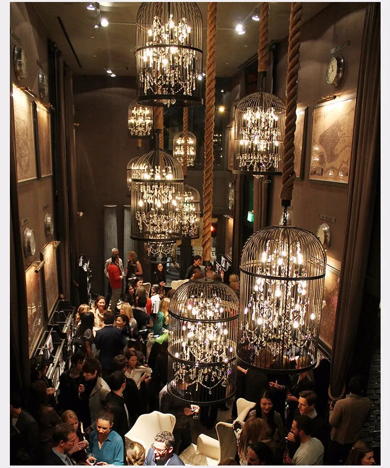 Top American Village industrial loft style retro iron crystal  Birdcage pendant lamp D35*H60CM 2