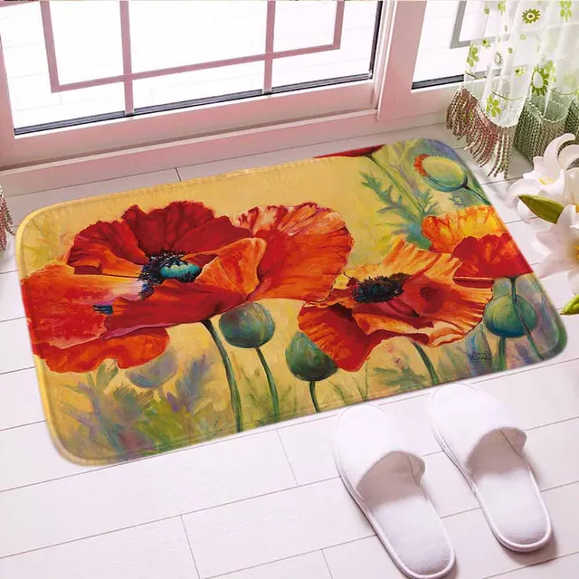 Poppy Flower Doormat Digital Print Traditianal Floor Kitchen Mat Carpet