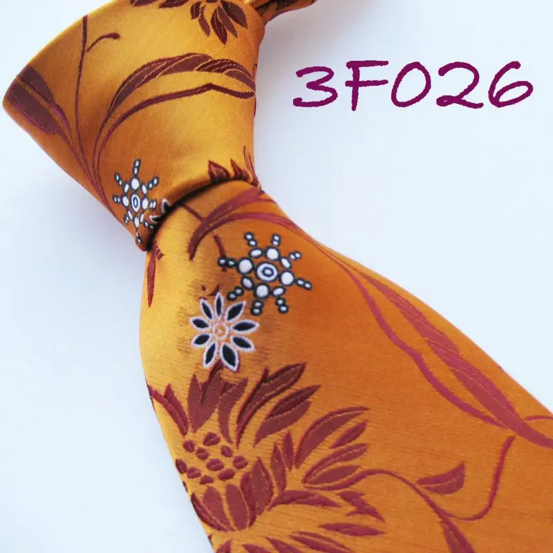 YIBEI Mens ties Retro Orange with Dark Red Florals Woven Necktie Silk Tie fashion Ties for men