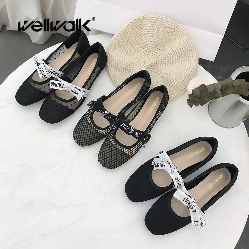 

Wellwalk Black Flat Shoes Women Ballerina Flats Ladies Slip-on Shoes Female Ballet Flats Women Shoes Korean Style Ballerinas