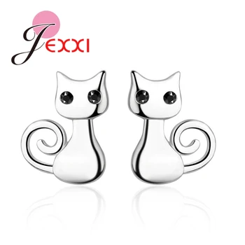 

Factory Price Lovely Cats Shape Design Solid 925 Sterling Silver Black Eye Cubic Zirconia Stud Earrings For Women Girls Jewelry
