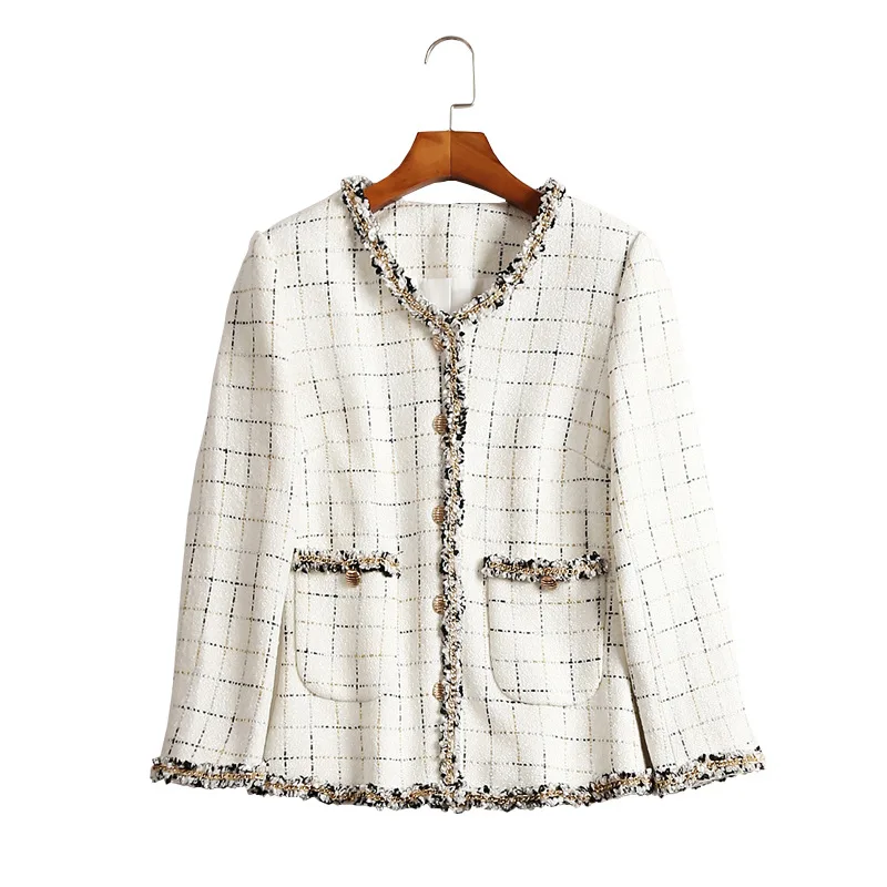 

2019 Spring New Women's Short Section Tweed Small Fragrance Temperament Long-sleeved Short Jacket Female Coatsand JacketsWomen