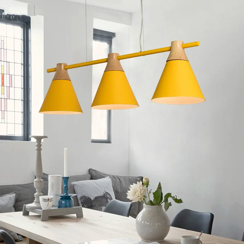

Nordic three-headed restaurant chandelier simple log art solid wood creative Karon color bar dining room light LM5091653py