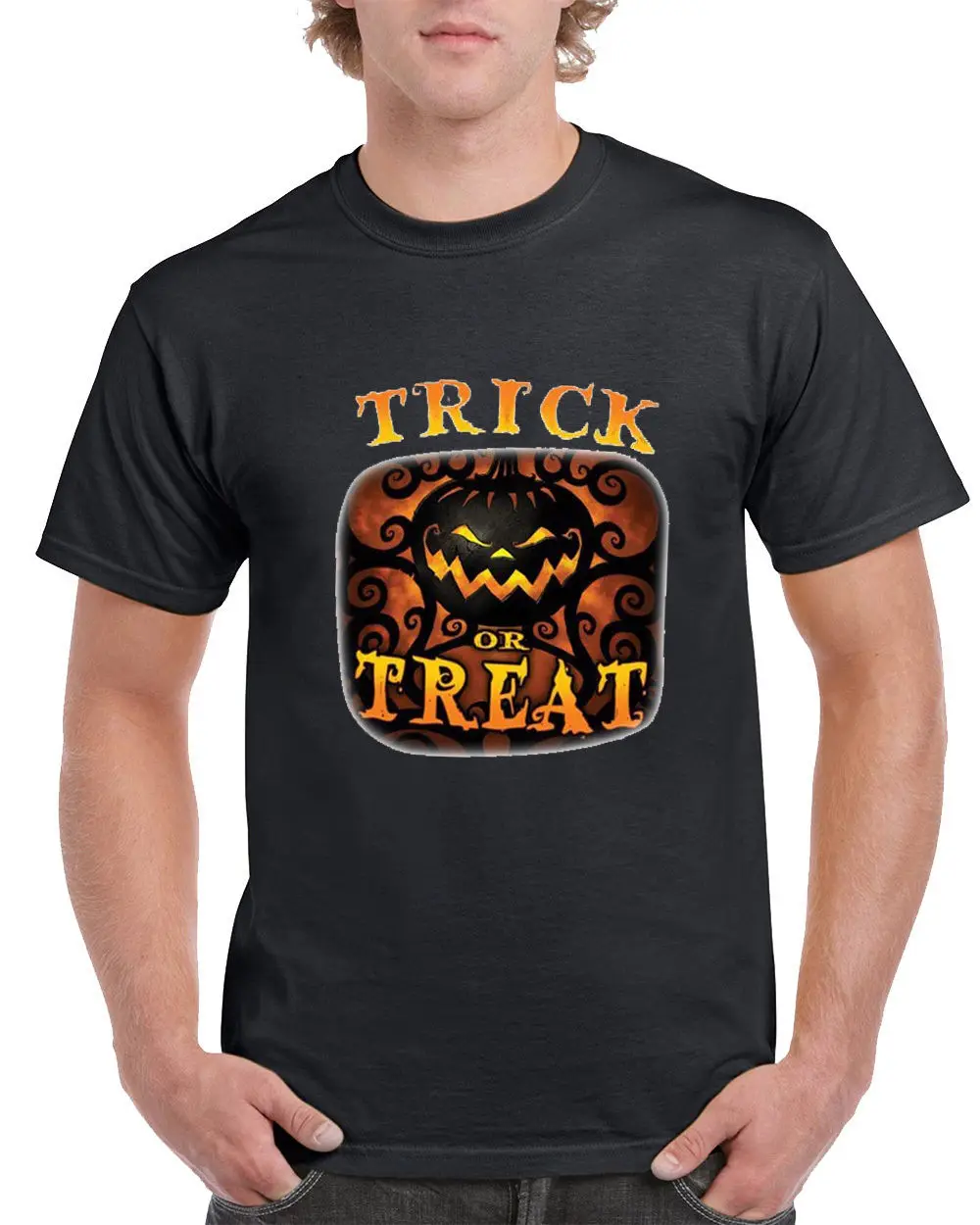 Halloween Trick Treat Mens T-Shirt Pumpkin Creepy Scary Costume Spooky Skeleton Print Summer Casual top tee | Мужская одежда