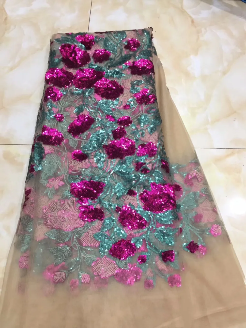African Lace Fabric 2019 High Quality Nigerian Fabrics With Rose Purple Pink Sequins Embroidery French Tulle | Дом и сад