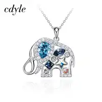 Cdyle Embellished with crystal Animal Necklace 925 Sterling Silver Elephant Pendants Rhinestone Jewelry Bijoux