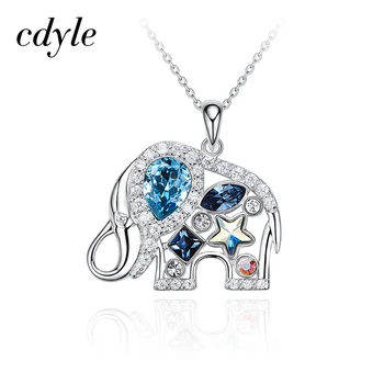 

Cdyle Embellished with crystal Animal Necklace 925 Sterling Silver Elephant Pendants Rhinestone Jewelry Bijoux