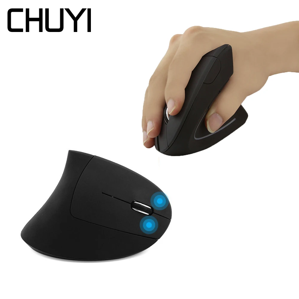 

CHUYI Ergonomic Vertical Mouse Wireless USB Optical Computer Mause 1600 DPI 5D Colorful Light Healthy Mice With Mouse Pad Kit