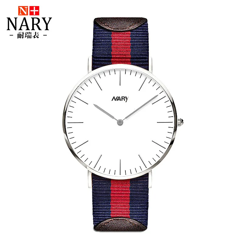 Best Quality Nary Brand WATCH 41mm For Men Women Ultrathin Silver Dial Nylon Leather Montre Femme