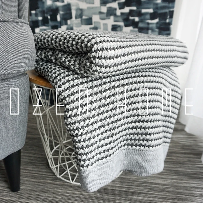 

Europe Knitted Blanket Concise Sawtooth Weave Stripe Leisure Time Cover Carpet Tailstock Towels Sofa Weaving Designer