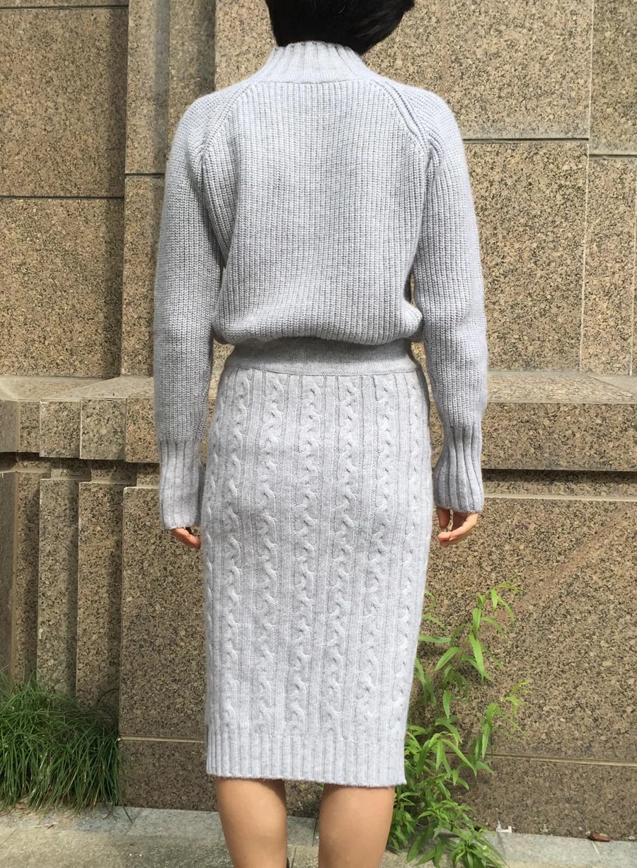 Козья кашемировое платье 2018 осень зима европейский стиль для женщин Чистый козья кашемир цветочные трикотажные двойка свитер и ЮБК
