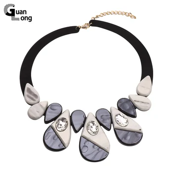 

GuanLong Black Ribbon Collar Necklace Resin Water Drop Necklaces & Pendants For Women 2017 New Collection Jewelry