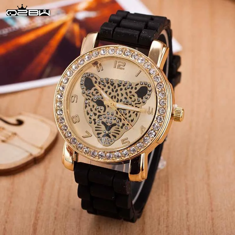 Relogio Feminino Красочные Силикона леопарда голова часы Женщины Кварцевые Полный