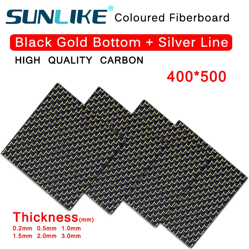 

Color Carbon Fiber Black Base Gold Silk Line + Silver Line Thickness 0.2mm-3.00mm Three Sizes 400*500 Full Carbon High Strengt