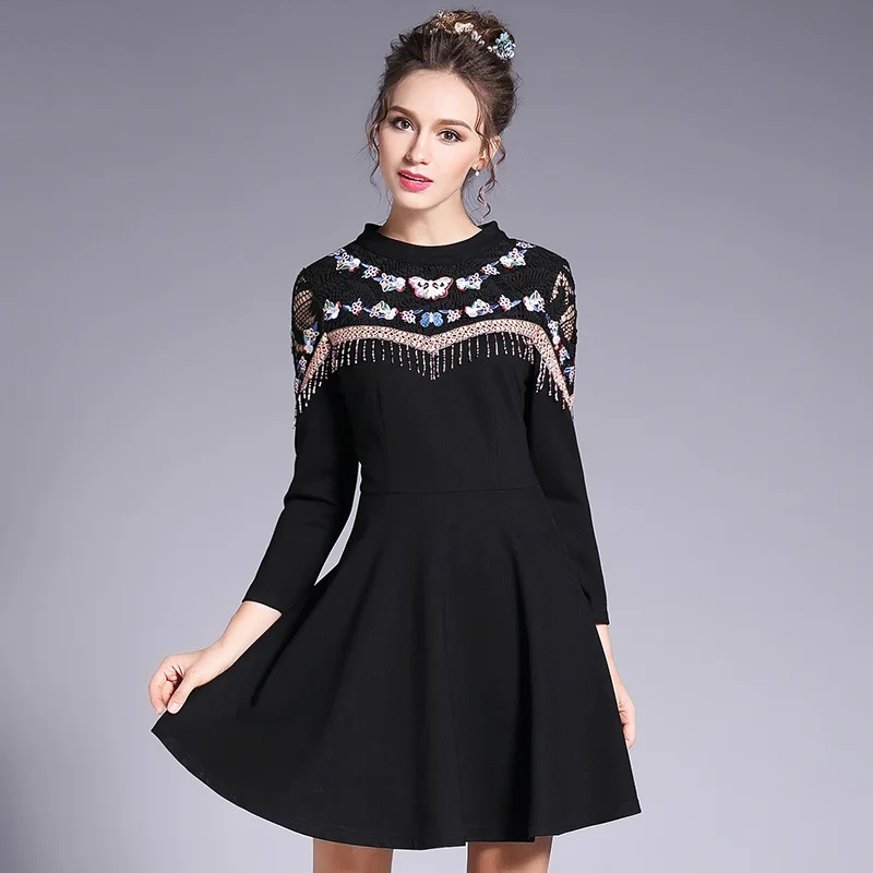 Vestidos 2017 новое осеннее подиумное женское платье плюс размер кружевное с вышивкой