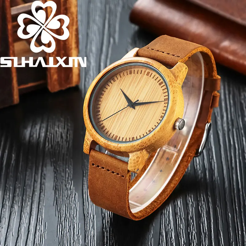 

SIHAIXIN Natural Bamboo Man Clock Casual zegarek meski Soft Leather Wood Men Watch reloj de madera Creative Birthday Gifts Male