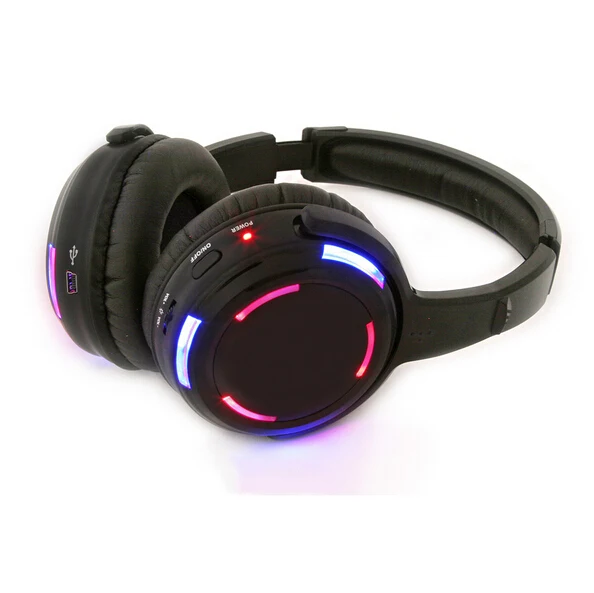 Silent Disco compete system black led wireless headphones – Quiet Clubbing Party Bundle (8 Headphones + 1 Transmitters)