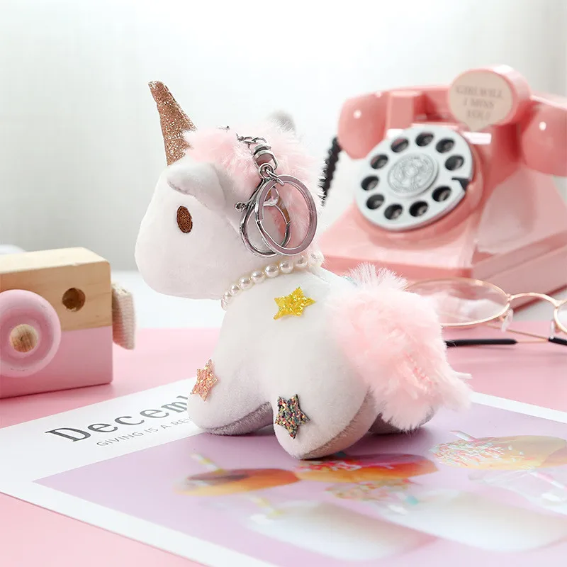 Unicorn Plush Pendants Dolls Keychain Shining Pentagram Unicornio Rainbow Horse Peluche Key Bag Pendants Toys 12pcslot 15cm  (1)