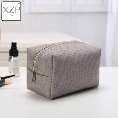 XZP Women Woven Pattern Solid Cosmetic Bag Travel Make Up Bags Fashion Ladies Makeup Pouch Neceser Toiletry Organizer Case - Цвет: Style 1