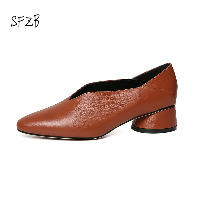 

SFZB BIG size 34-40 Pumps Genuine leather shoes woman High heels pointed Toe Dress Black Spring/Autumn Free shipping