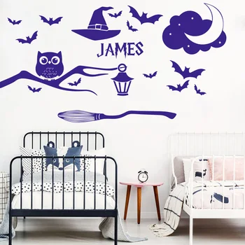 

Custom Name Potter Owl Wall Decal,Potter Moon Cloud Decal,Potter Witch Wall Sticker Vinyl HP17