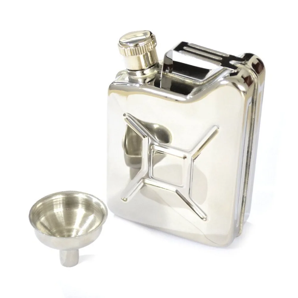 A Set Pocket 6oz 304 Stainless Steel Gas Can Shaped Alcohol Screw Hip Flask with Funnel
