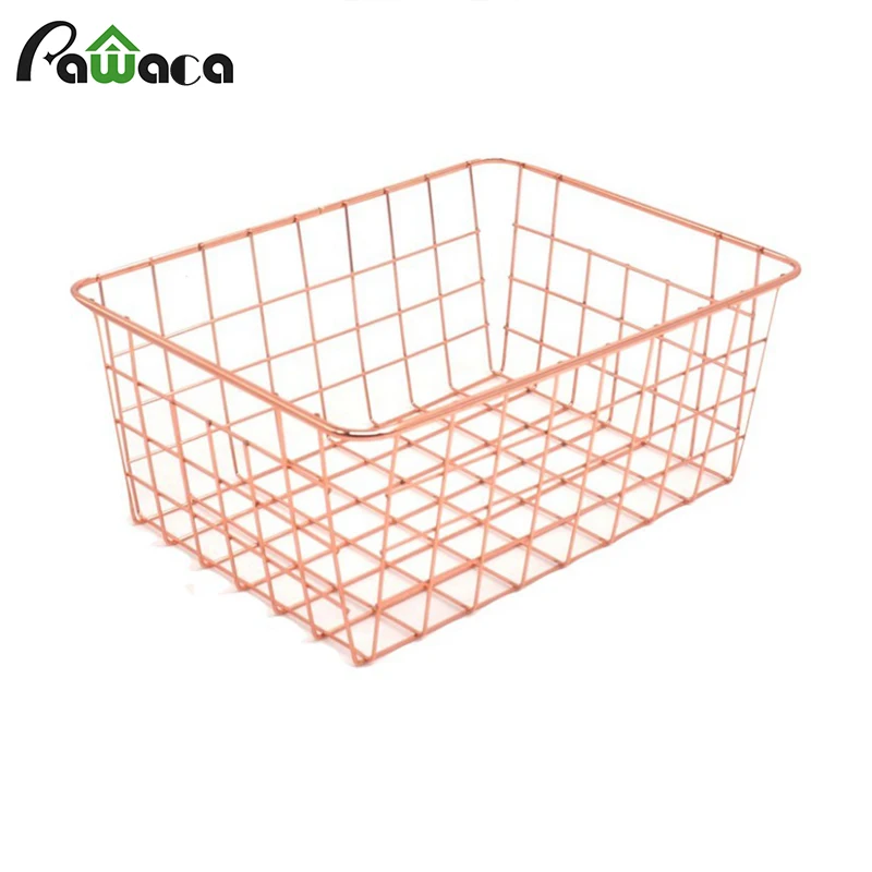 Preise Nordic Stil Rose Gold Metall Draht Lagerung Korb Kosmetische Veranstalter Halter Home Office Schreibtisch Toiletry Sammlung Bad Regal