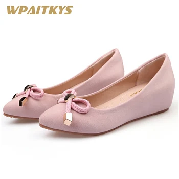 

Simple Style Pointed Toe Women Shoes Apricot Black Pink Green Fashion Flock Butterfly-knot Metal Decoration Flat Shoes Women