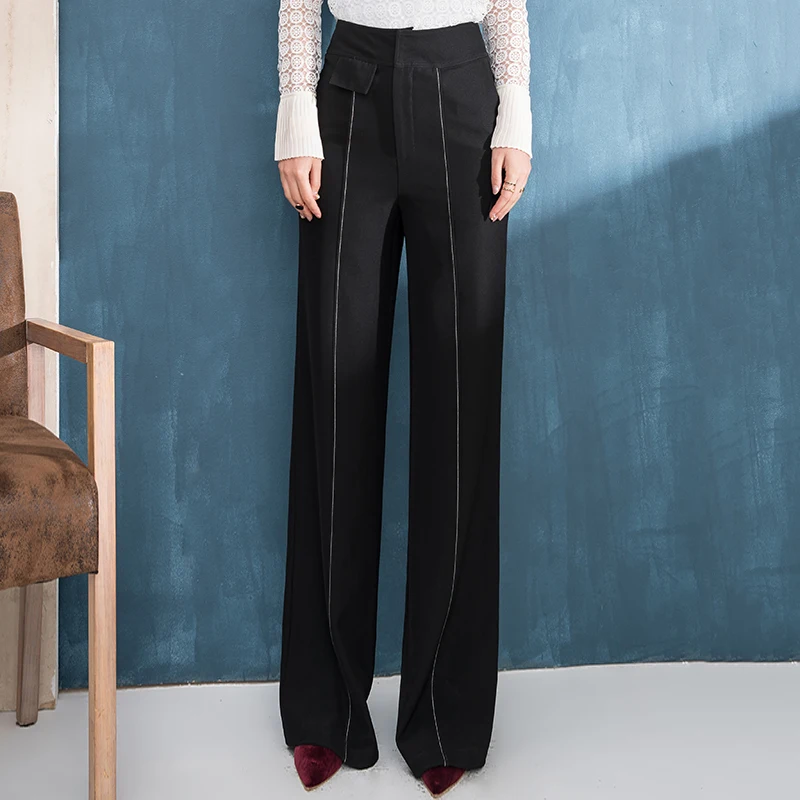 

2019 Spring New High Waist Slit Wide Leg Pants Women's Trousers Fall Line Straight Women Pants Plus Size Clothes Harajuku