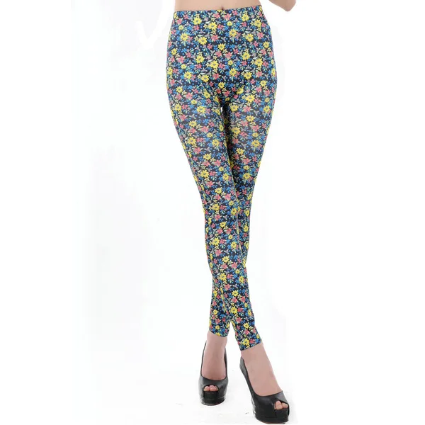 New Designer Factory Cheap Price Slim Fit Pants Elegant Womens Bright Yellow Flowers Print Fl oral Fashion Leggings | Женская одежда