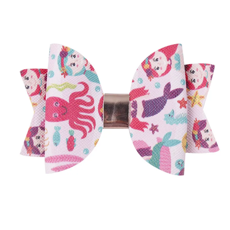 10pc/lot Cartoon Flamingo Print 3 Inch Forked Tail Hair Bow Clips 7.5cm Cactus Girl Hairpin Glitter Leather Unicorn Bow Barrette