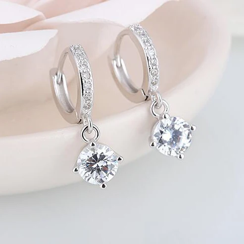

Free Shipping Fashion Elegant AAA Crystal 925 Sterling Silver Dangle Earrings For Women Brand Wedding Engagement Jewelry
