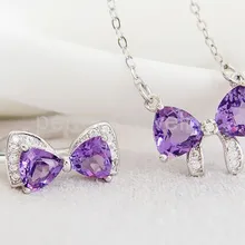 Набор украшений с аметистом, серебро 925 пробы, натуральный аметист, набор включает 1 шт. кольцо, 1 шт. ожерелье 0.3ct* 4 шт. драгоценные камни# X16031104