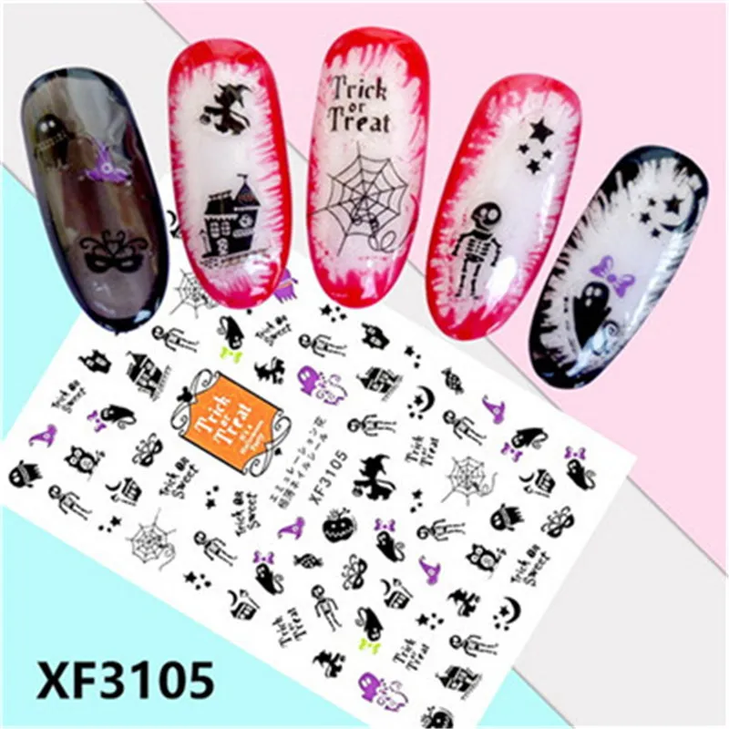 

Flowers Nail Stickers Horror Design Halloween 3D Nail Art Stickers Manicure Adhesive Transfer Decals DIY Water Transfer Nails