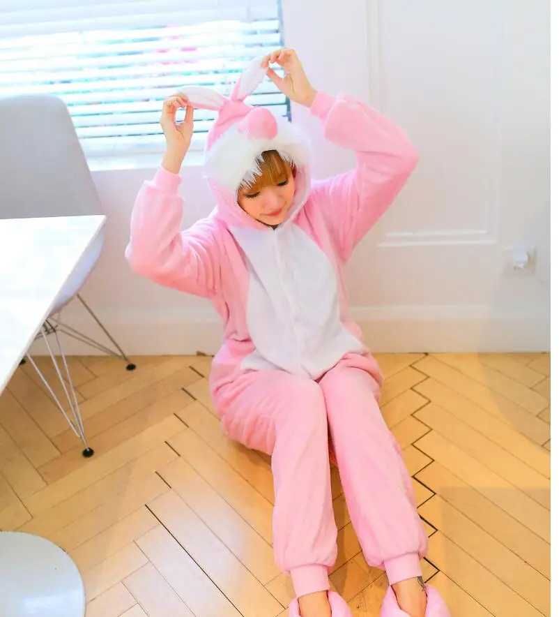 

Cute Animal Pink Zodiac Rabbit Onesie All in One Cute Pajamas Cosplay One Piece Flannel Jumpsuit Party Costumes