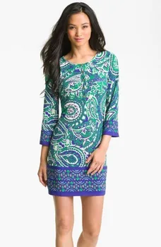 

Rushed Party Dresses Women Summer Dress Elegant ! Small Buckle O-neck Paragraph Shirt One-piece Dress Print Elastic Knitted