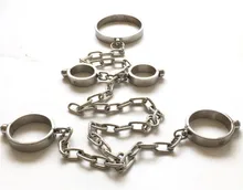 Male Female Stainless Steel Bondage Dog Slaves BDSM Chain Devices Collar Neck Ring Oval Handcuffs Shackles Fetters Sex Toy