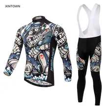 Xintown Mens Cycling Jerseys Set Long Sleeves MTB Jersey Pad Bike Bicycle Jacket Sets Shirts Wear Uniforms Cigar Skull S-4XL
