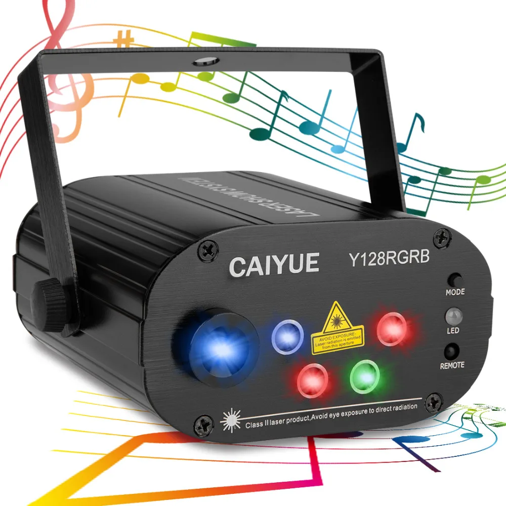 

Laser Lights Music Show RGB DJ 128 Combinations Laser Gobos Projector Blue LED Remote Stage Lighting Sound Activated Party House